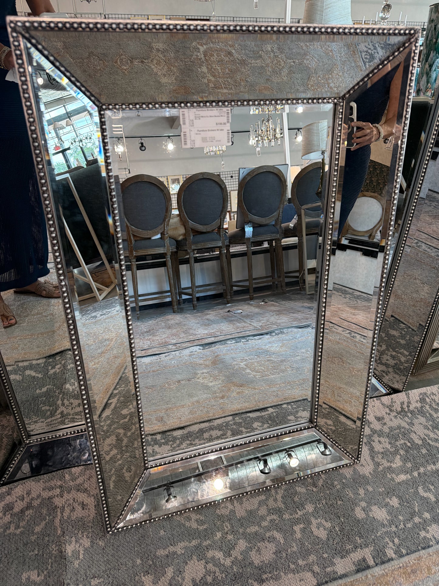 Bassett Mirror Co. Silver Beaded Mirror 24 x 36