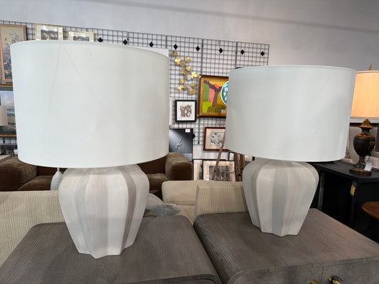 PAIR Visual Comfort Fluted Organic Base Lamps w/ Oversized Shades