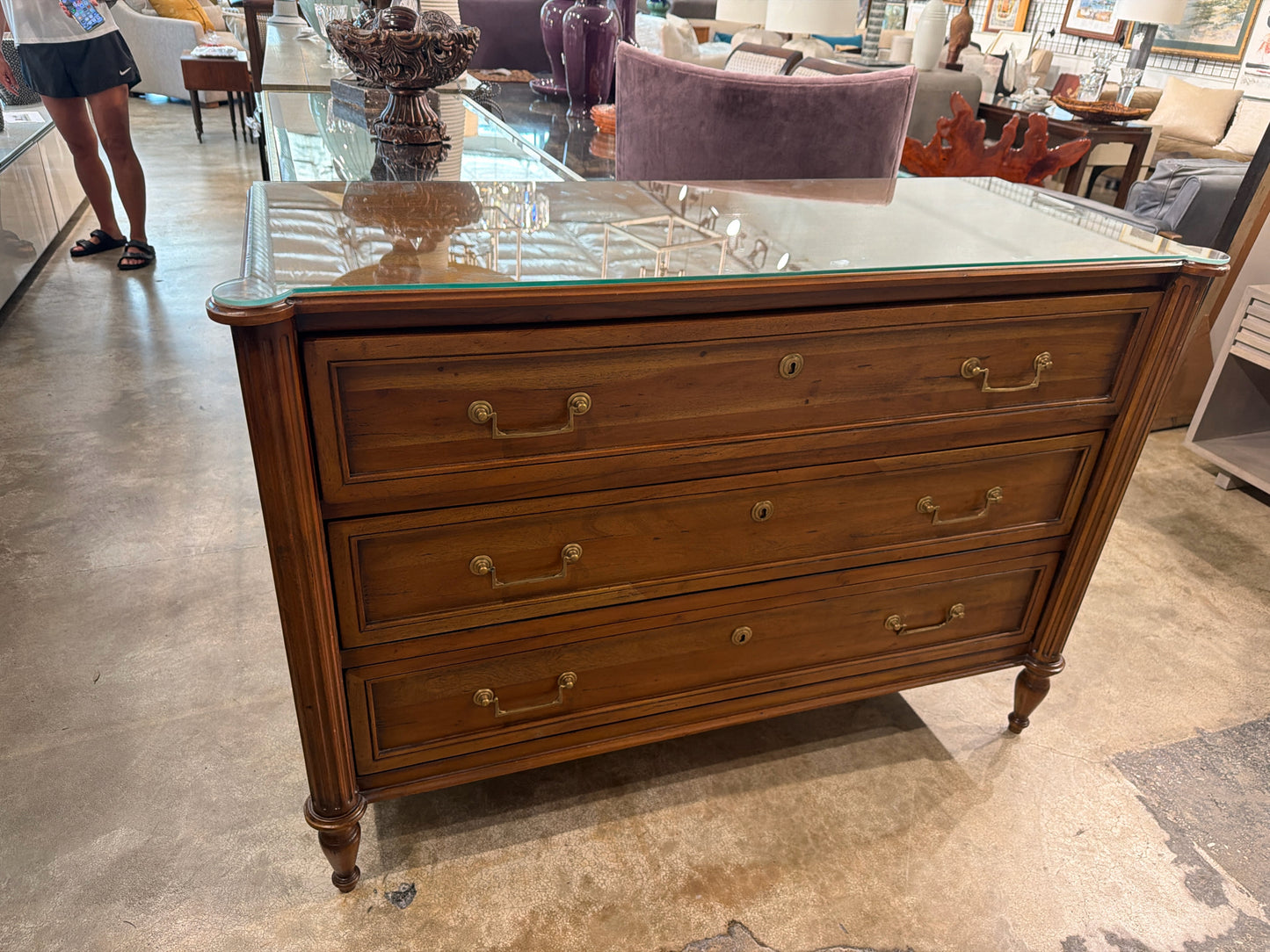 Sarreid Ltd. "Ciborium" Acacia Wood 3 Drawer Dresser Glass Top