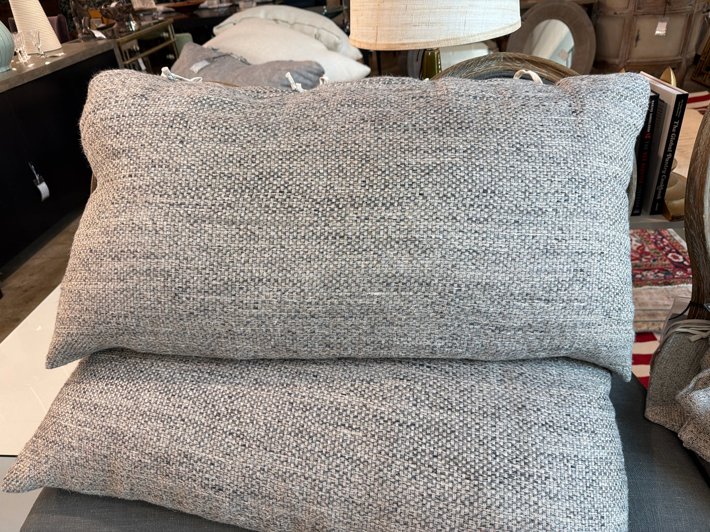 PAIR Four Hands Oversized Blue/Gray Pillows w/ Inserts & Ties