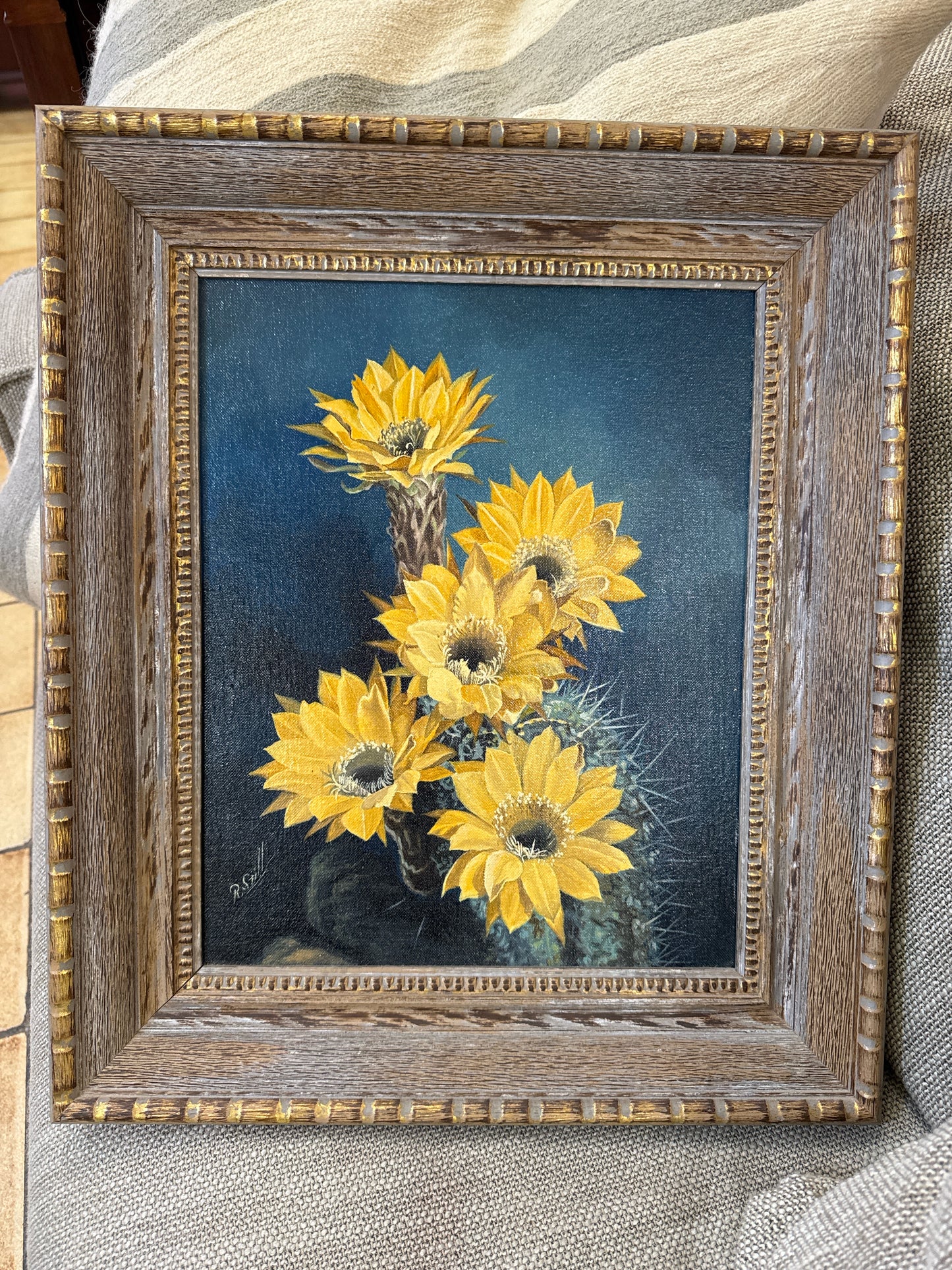 Original Oil Painting of Yellow Prickly Pear Blossoms (signed, 17" x 20")