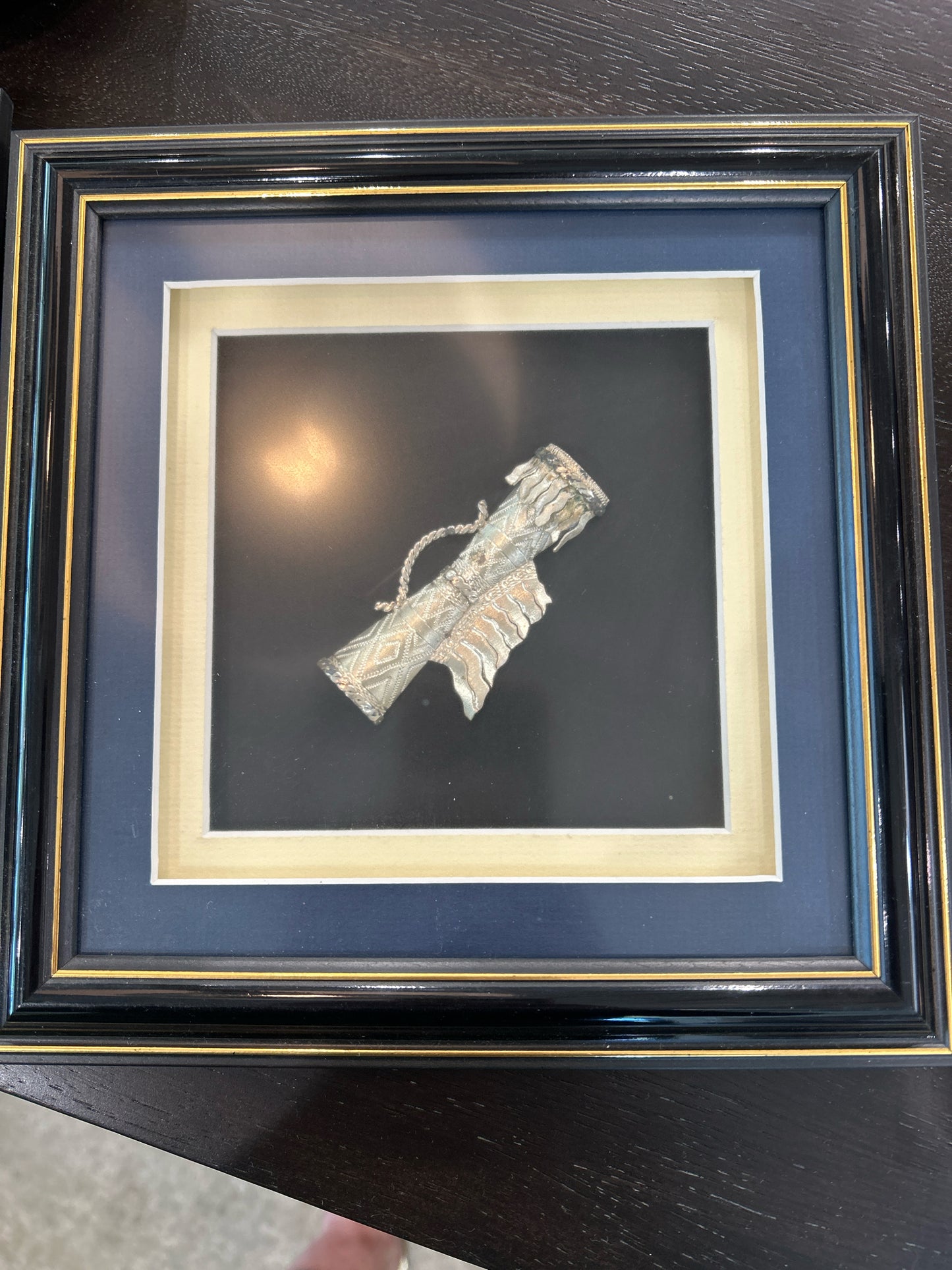 Shadowbox Style Silver Filigree Ornamental Scroll w/Black Frame (9" x 9")