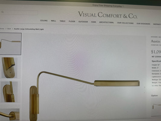 PAIR Austin Articulating Wall Light  Antique Brass by Visual Comfort 16"H x 3"w