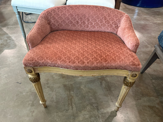 Vintage French Parlor Bench Pink Velvet Upholstery