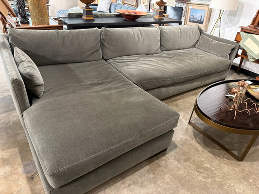 Custom Made Dark Grey Mohair  Sectional & Chaise 123"