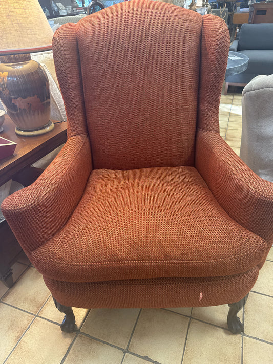 Custom Down Filled Orange Wingback Chair