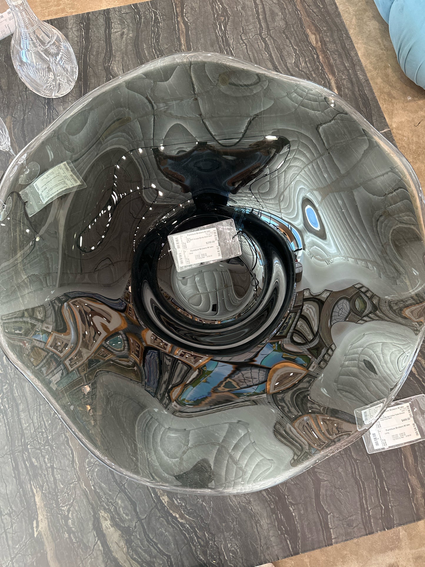 CB2 26.5" d Large Smoky Glass Swirl Bowl