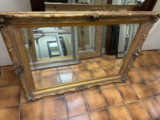 Vintage Heavy Gold Framed Beveled Mirror 32w X 45h