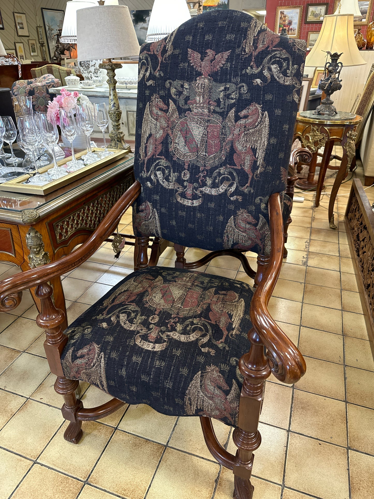 PAIR Southwood Furniture Throne Upholstered Arm Chairs