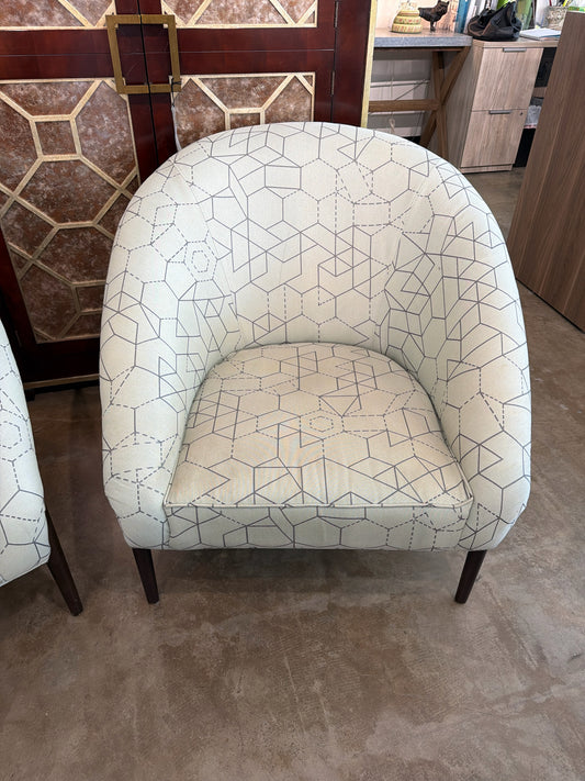 Fairhaven Chair Geometric Pattern Grey on Cream w/ Wood Frame - 32H X 35D X 35W