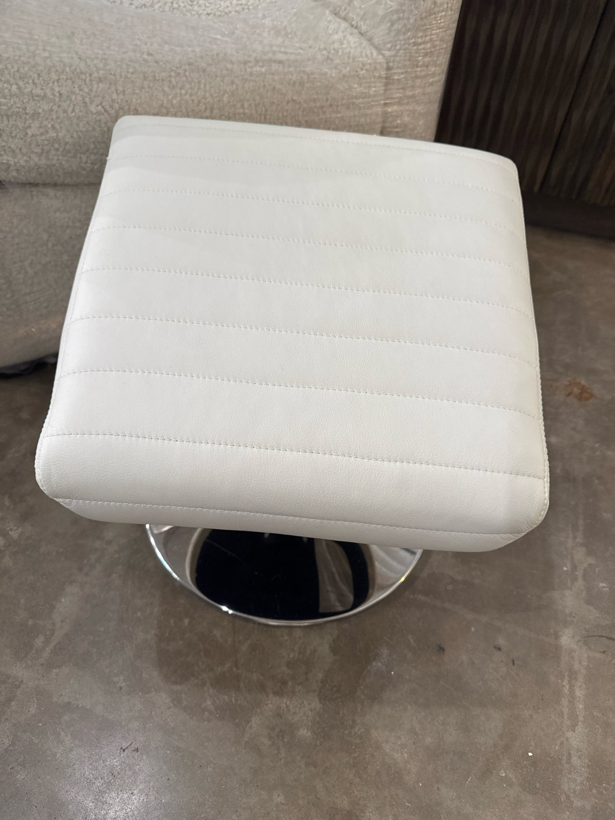 BoConcept White Leather Modern Footstool with Chrome Base (each)