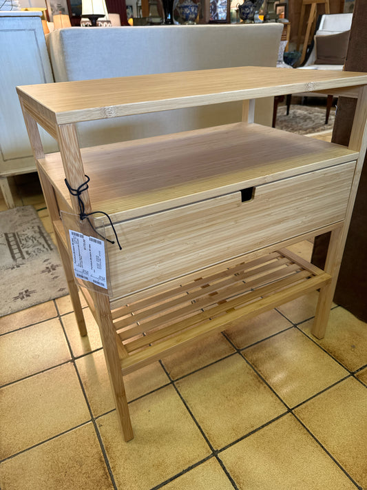 Bamboo Style Nightstand with Drawer and Lower Shelf