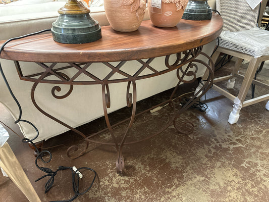 Demilune Wood/Metal Base Console Table