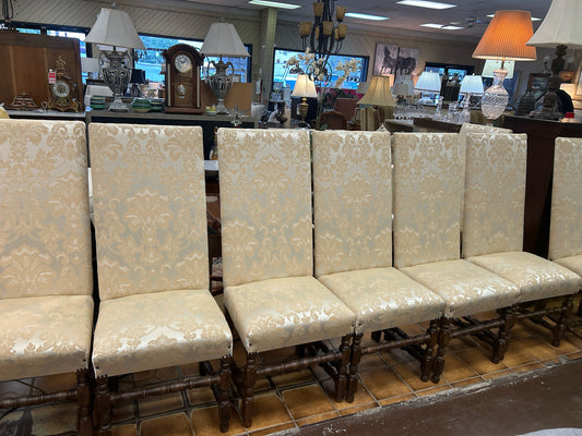 SET of 8 Yellow Silk Damask Upholstered Dining Chairs