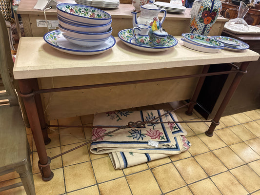 Wrought Iron Base Limestone Top Console from Sierra