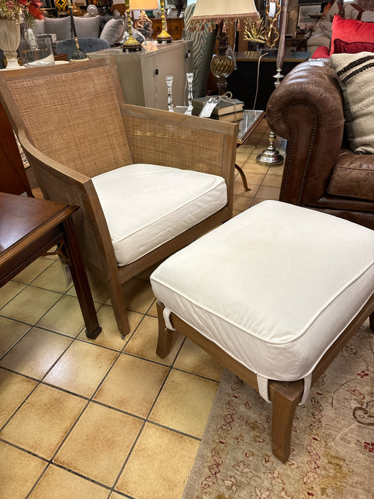 Crate & Barrel Cane Arm Chair with Ottoman