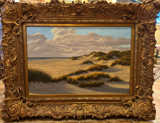 Original Oil Atlantic Coast in Large Ornate Gold Frame (signed Hennesy, 50x38)