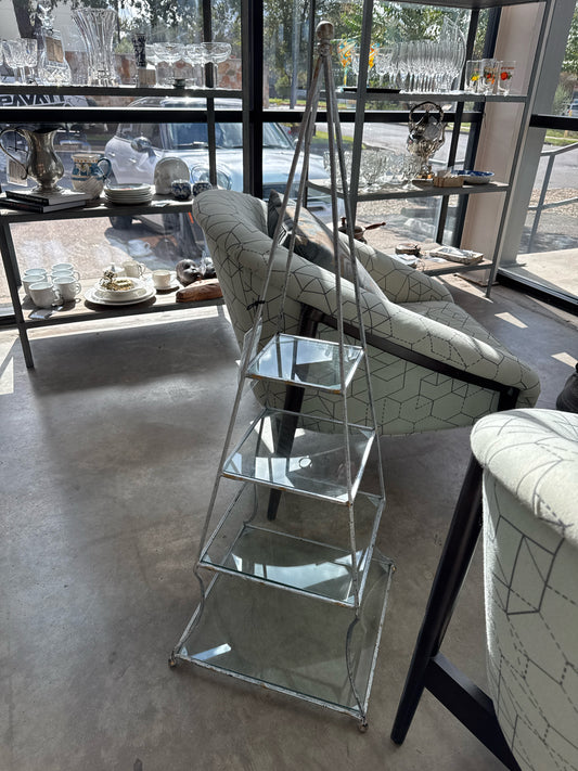 Silver Pyramid Etagere with Four Glass Shelves, 44"