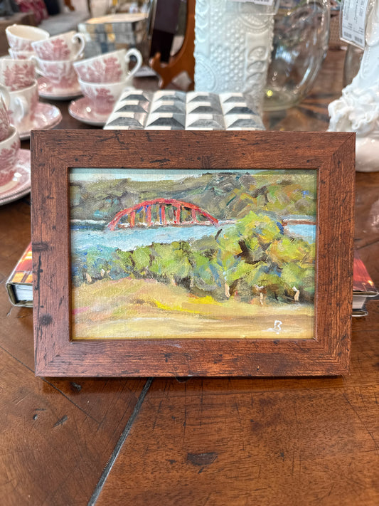 Orignal Oil "Pennybacker Bridge" in Distressed Wood Frame (8.5x6.5)
