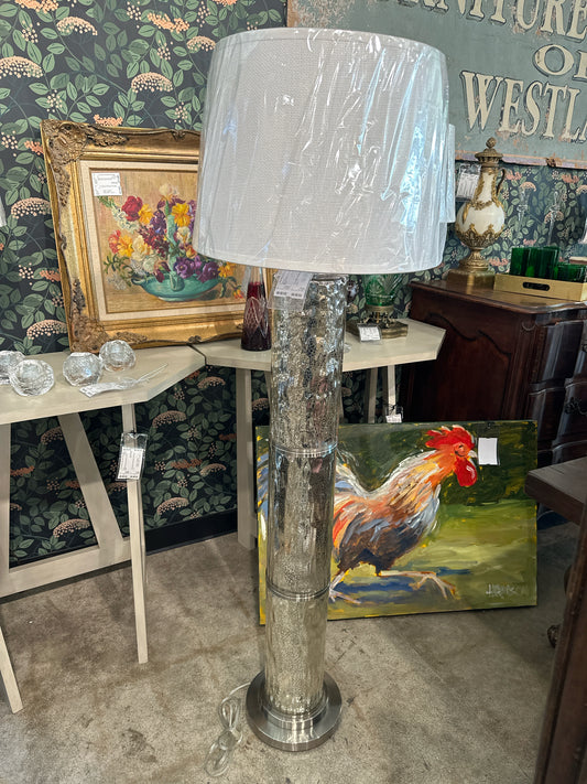 Mercury Glass Floor Lamp w/ White Shade