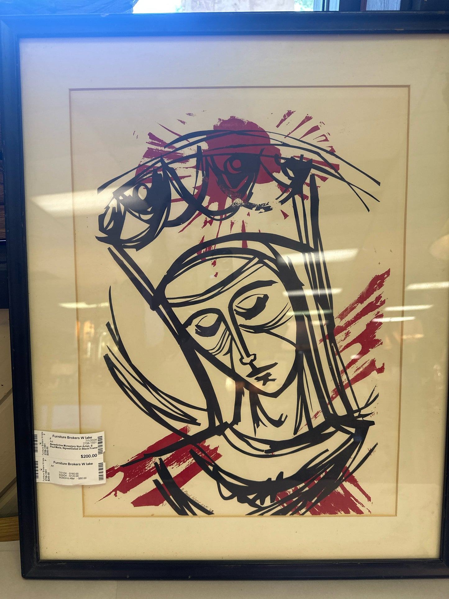 Benedictine Monastery Nun Artist, S Paul Marie, Signed/Dated in Black Frame