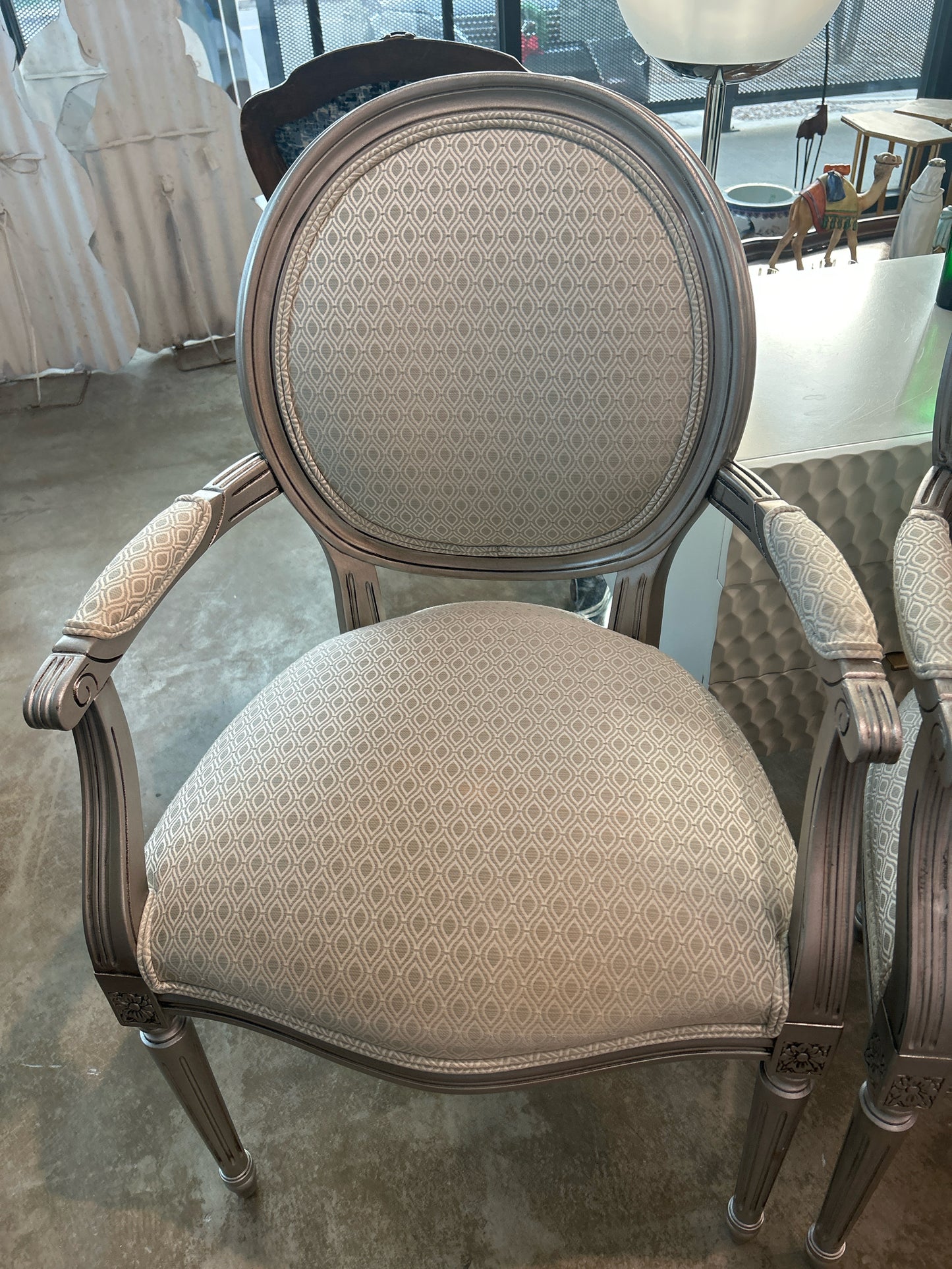 PAIR Ethan Allen Silver Wood French Look Cream/Gray Upholstery