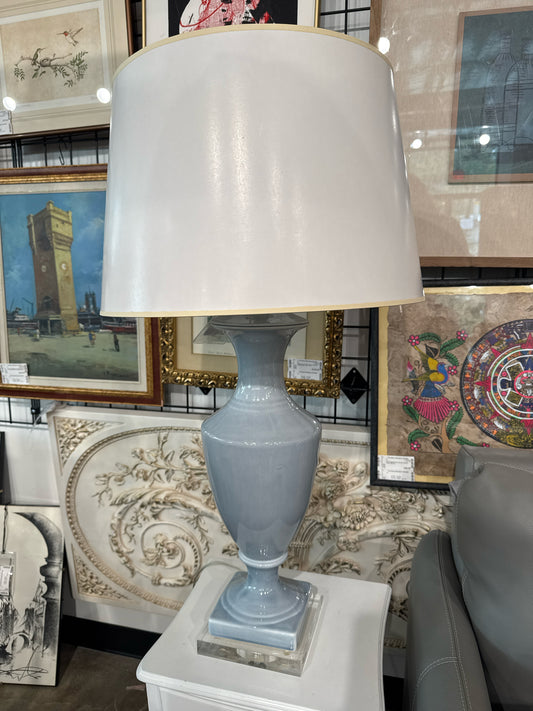 Page Home Design Pale Blue/ Gray Ceramic Lamp w/ White Shade
