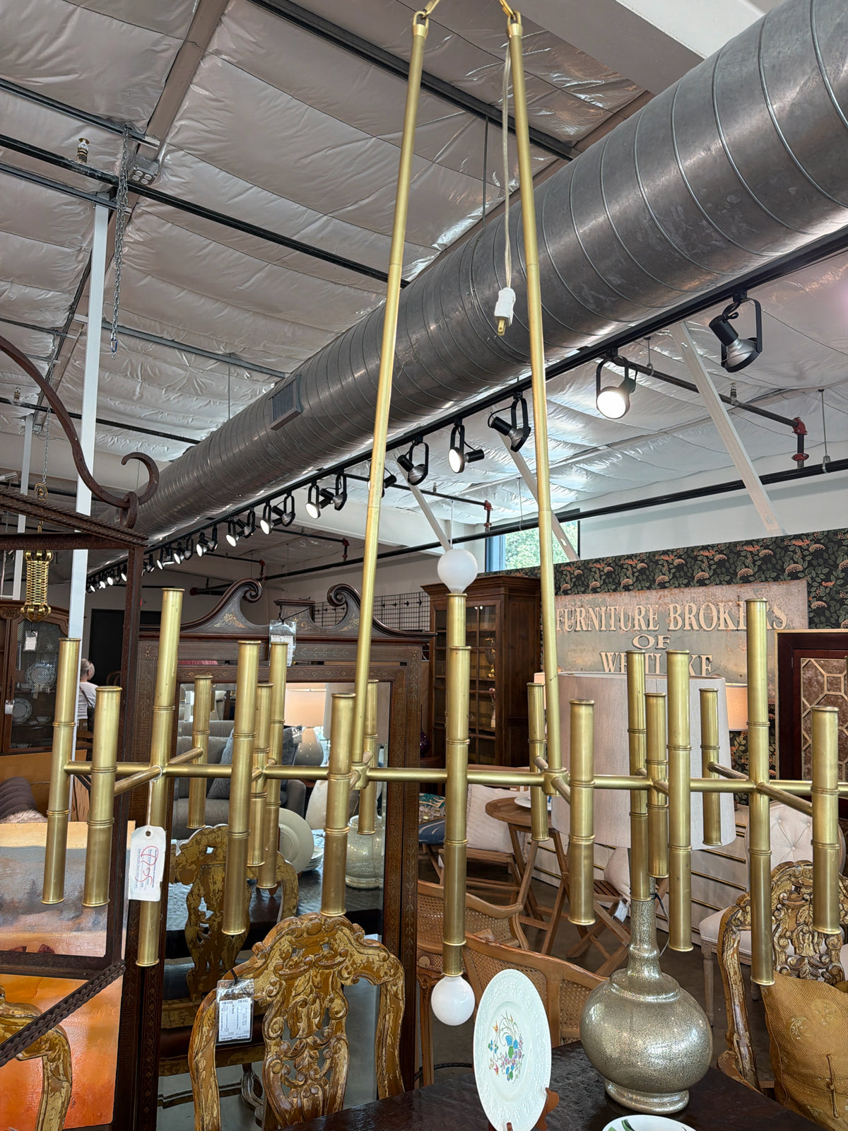 Jonathan Adler "Meurice" Brass Faux Bamboo Chandelier-Bulbs in Box