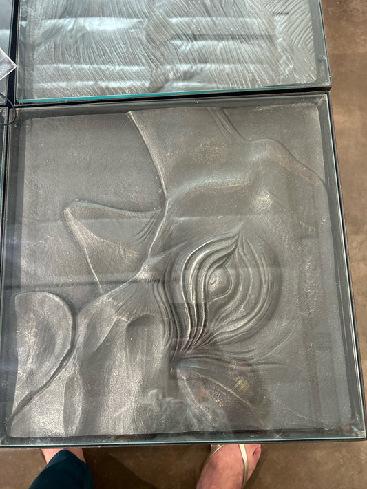 Animal Head Stone Metal Base Glass Top Table