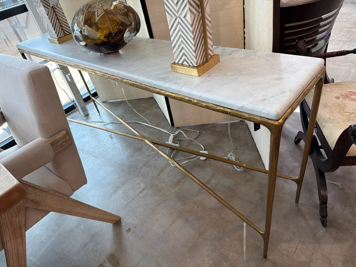 RH "Thaddeus" Forged Gold Base Marble Top Console 72"l x 16d
