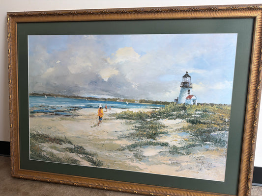 Seaside/Beach/Lighthouse Print in Gold Frame 44 x 32