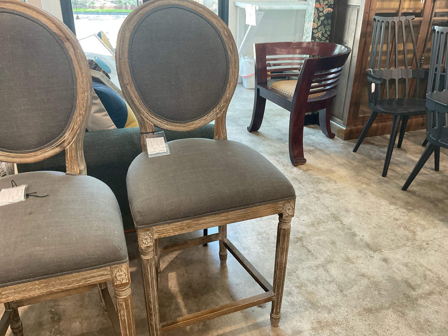 Paige Round Back Upholstered Counter Stool, Grey 26"H Seat