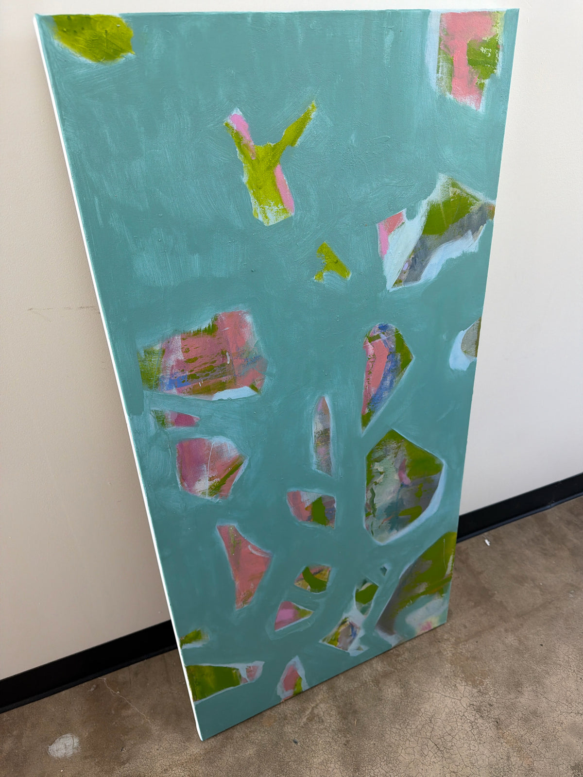 Abstract Art Unframed Canvas by Local Artist 48 x 24 Turquoise,Green,Pink
