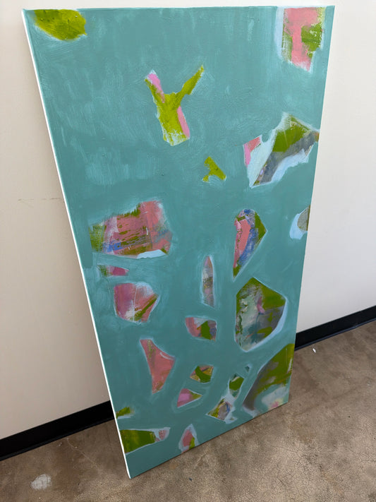 Abstract Art Unframed Canvas by Local Artist 48 x 24 Turquoise,Green,Pink