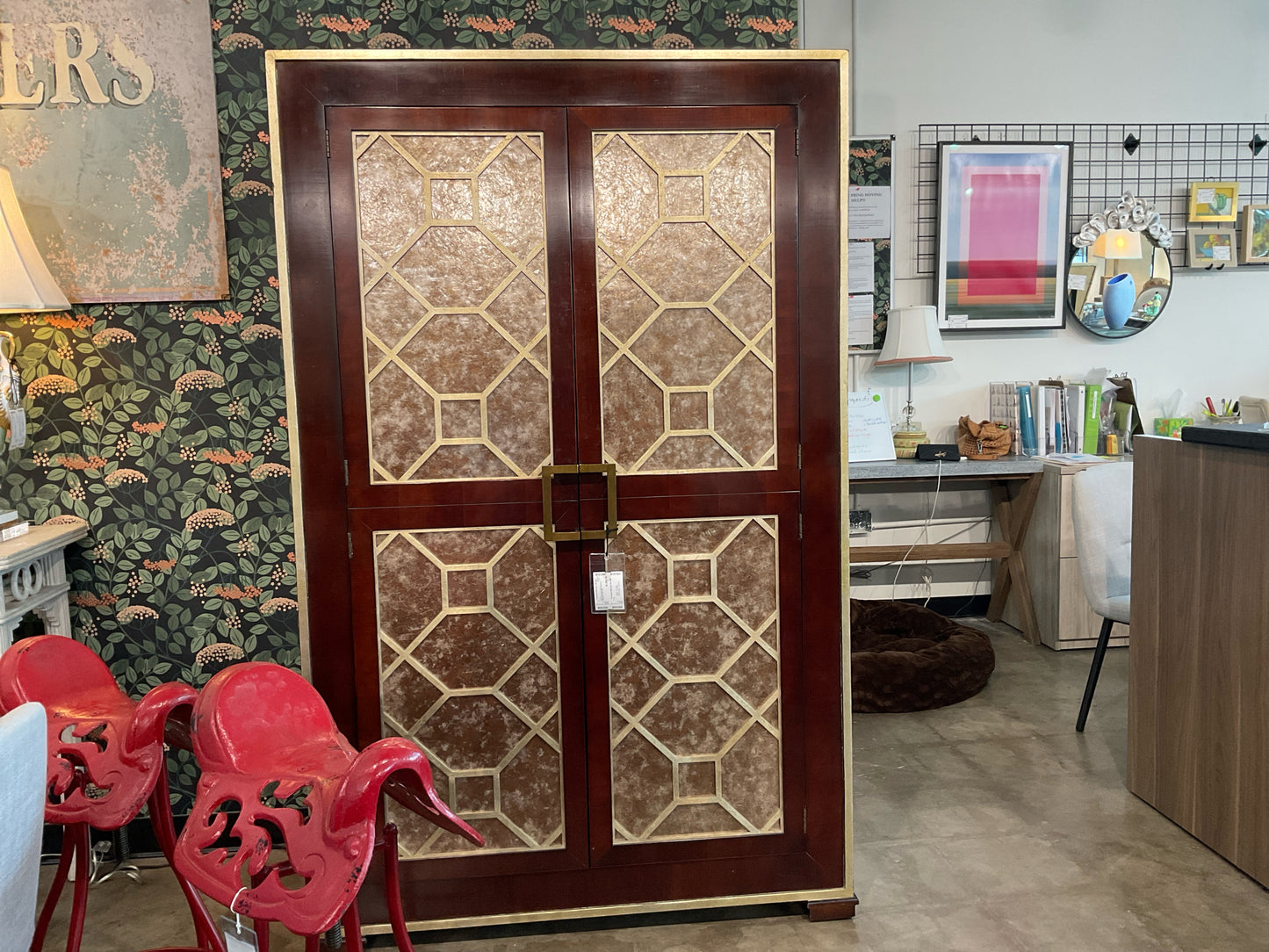 Baker Bar Cabinet/Wardrobe in Mahogany Silver Gilt