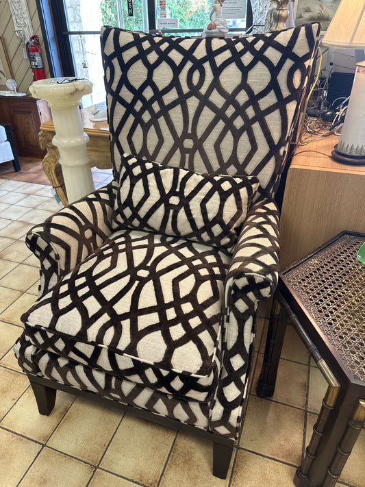 Brown Velvet/Linen Upholstered Side Chair w/ Pillow