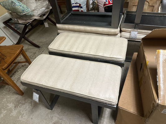 Metal Base Cream Upholstery Bench