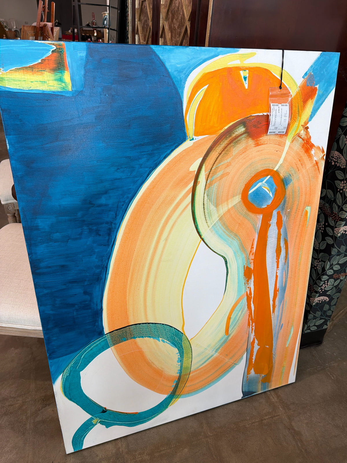 Abstract Art Unframed Canvas by Local Artist 36 x 48- Blues/Oranges