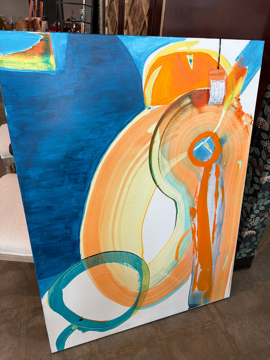 Abstract Art Unframed Canvas by Local Artist 36 x 48- Blues/Oranges