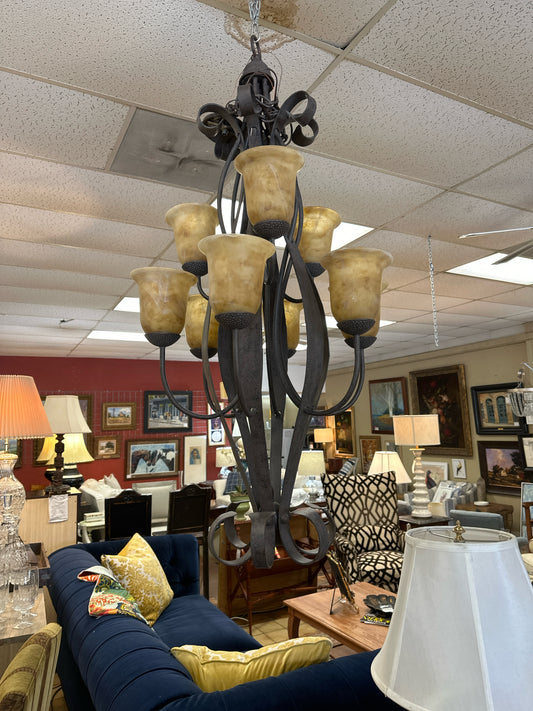 9 Light Metal Chandelier w/ Gold/Brown Globes