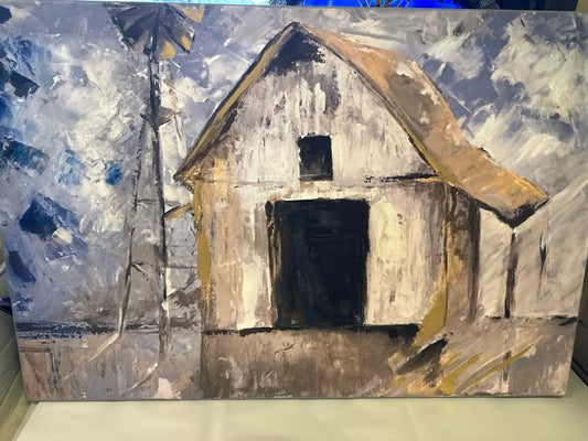 Acrylic on Canvas-Barn in Rain Unframed w/Finished Edges by Deb Handy(36x24)