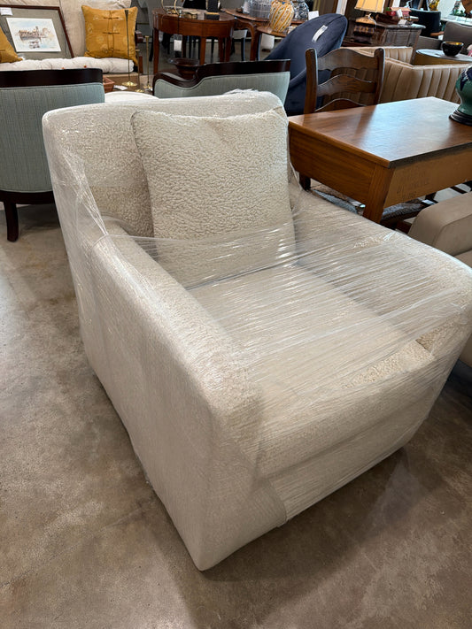 Contemp. Arm Chair Cream Boucle Upholstery w/ Pillow