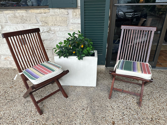 SET of 4 Wood Folding Chairs w/ Striped Cushions