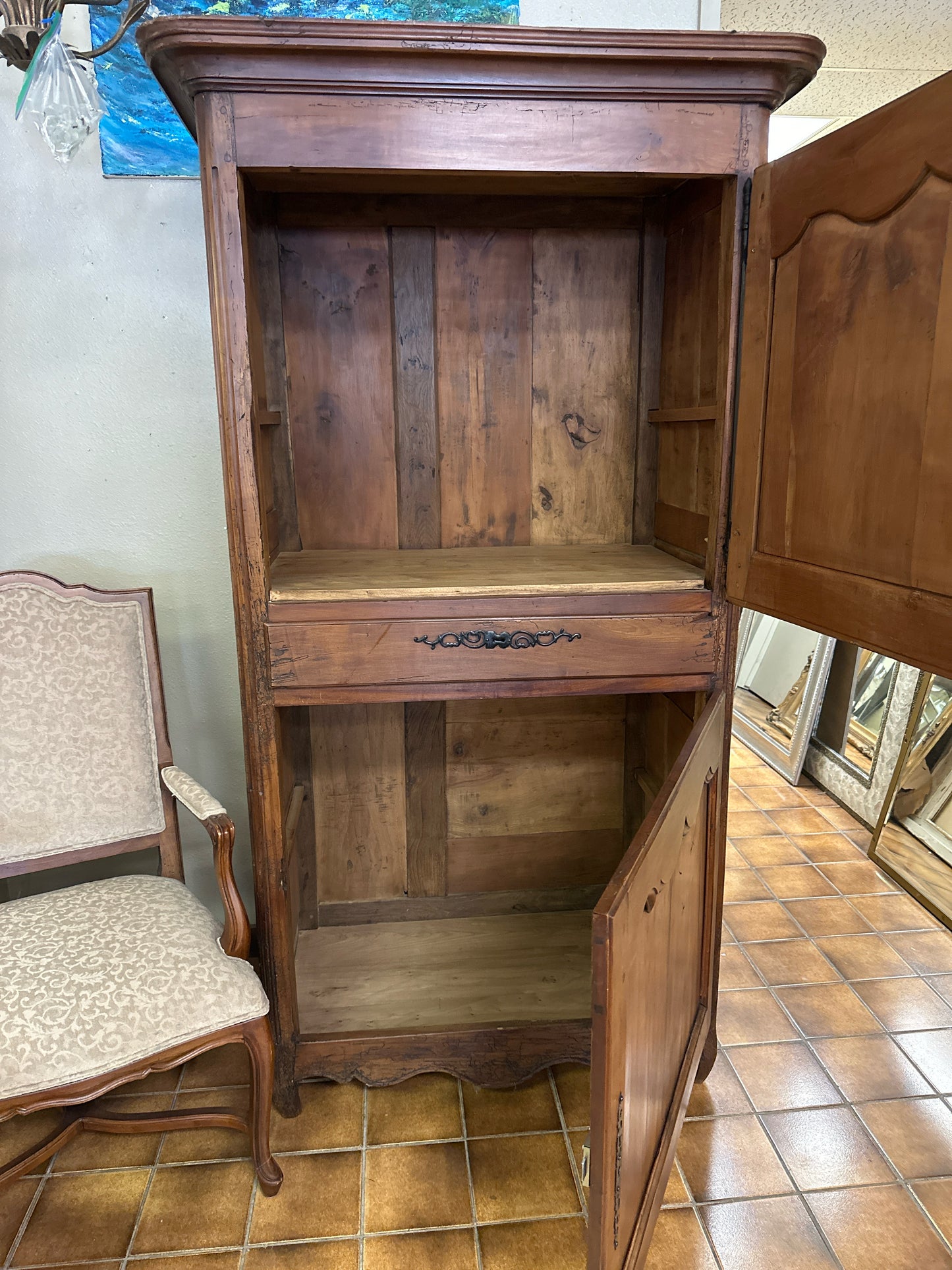 Antique French Dutch Door w/ Drawer & 2 Keys