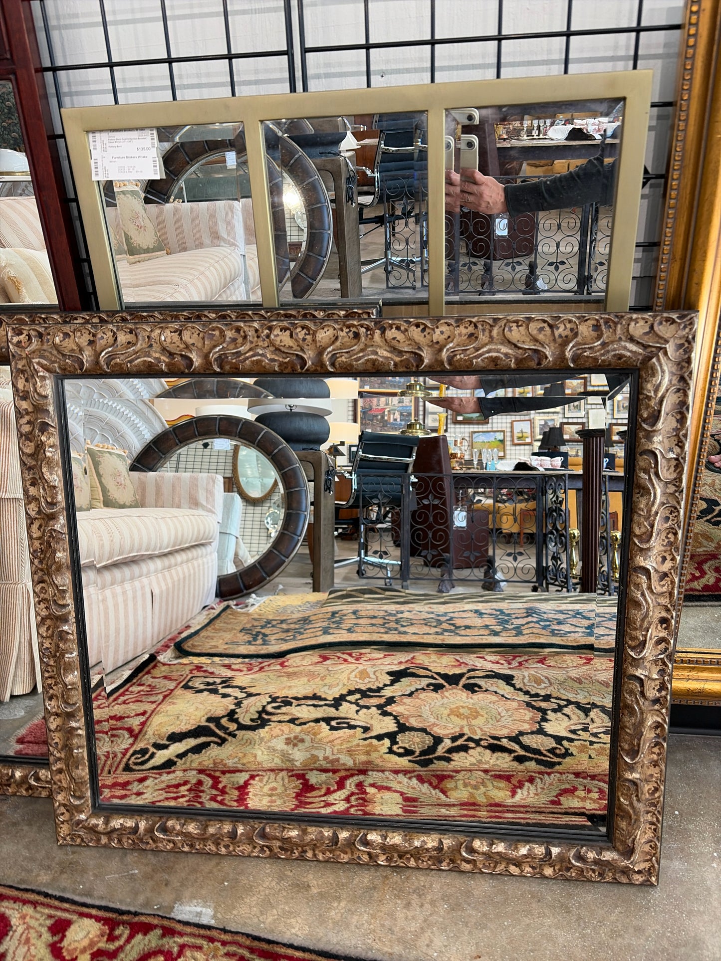 Ornate Beveled Mirror in Baroque Style w/Distressed Gold Finish (34"x 30")