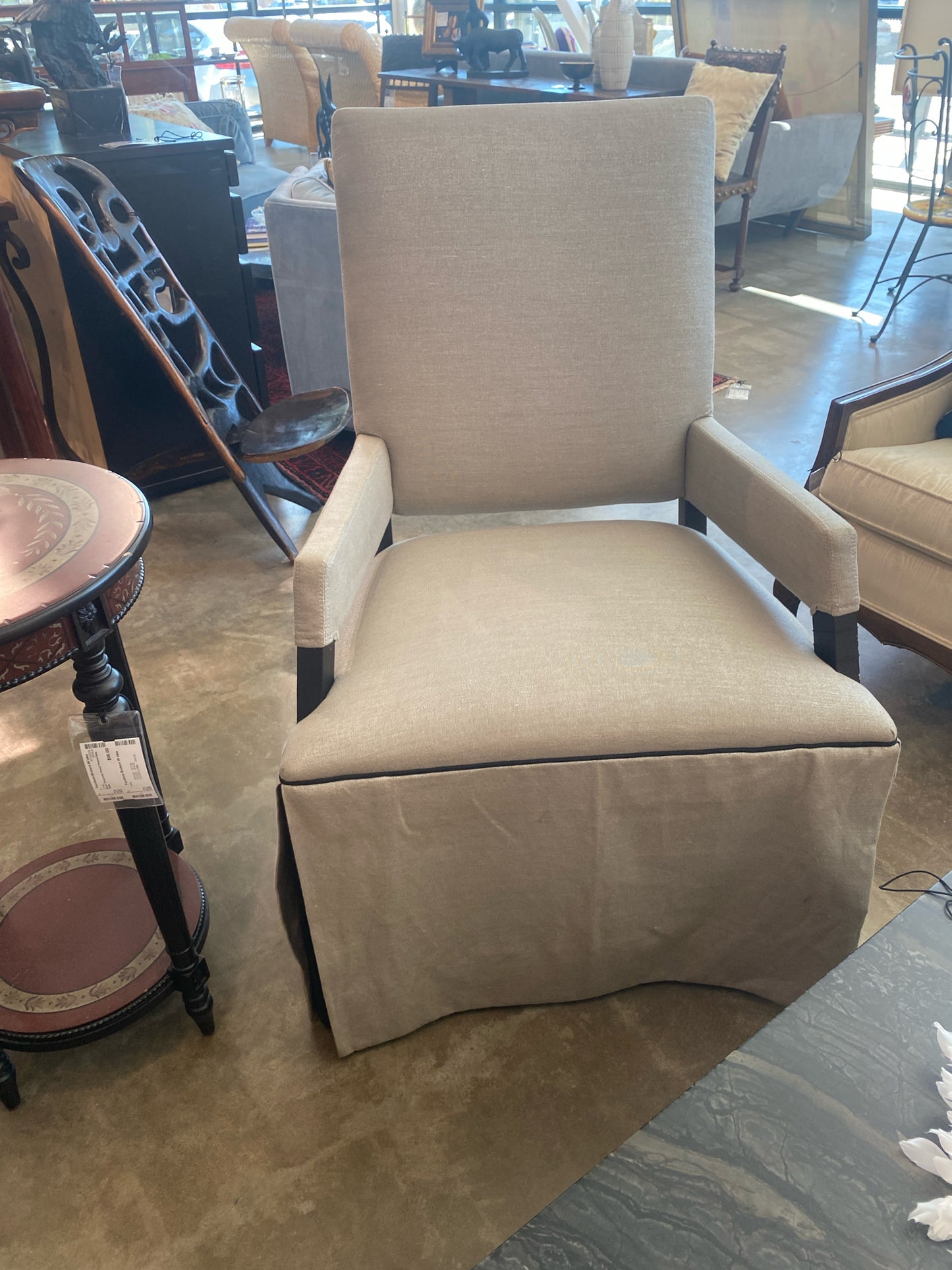 Lee Industries Gold Metallic Skirted Arm Chair with Black Trim