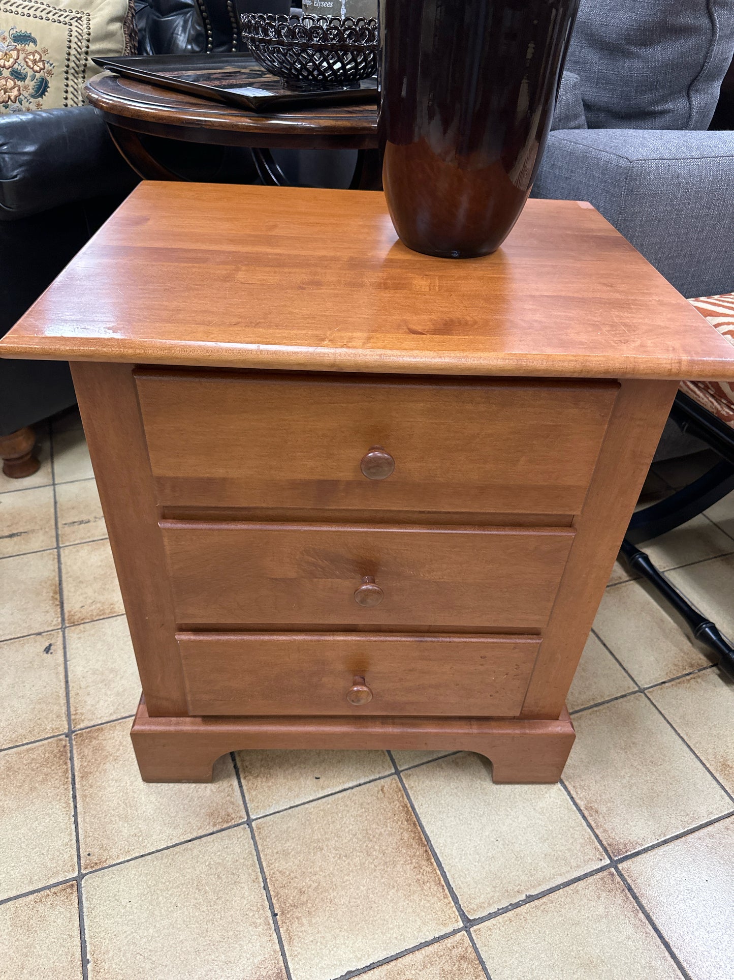 Nadeau 3 Drawer Maple Wood Nightstand