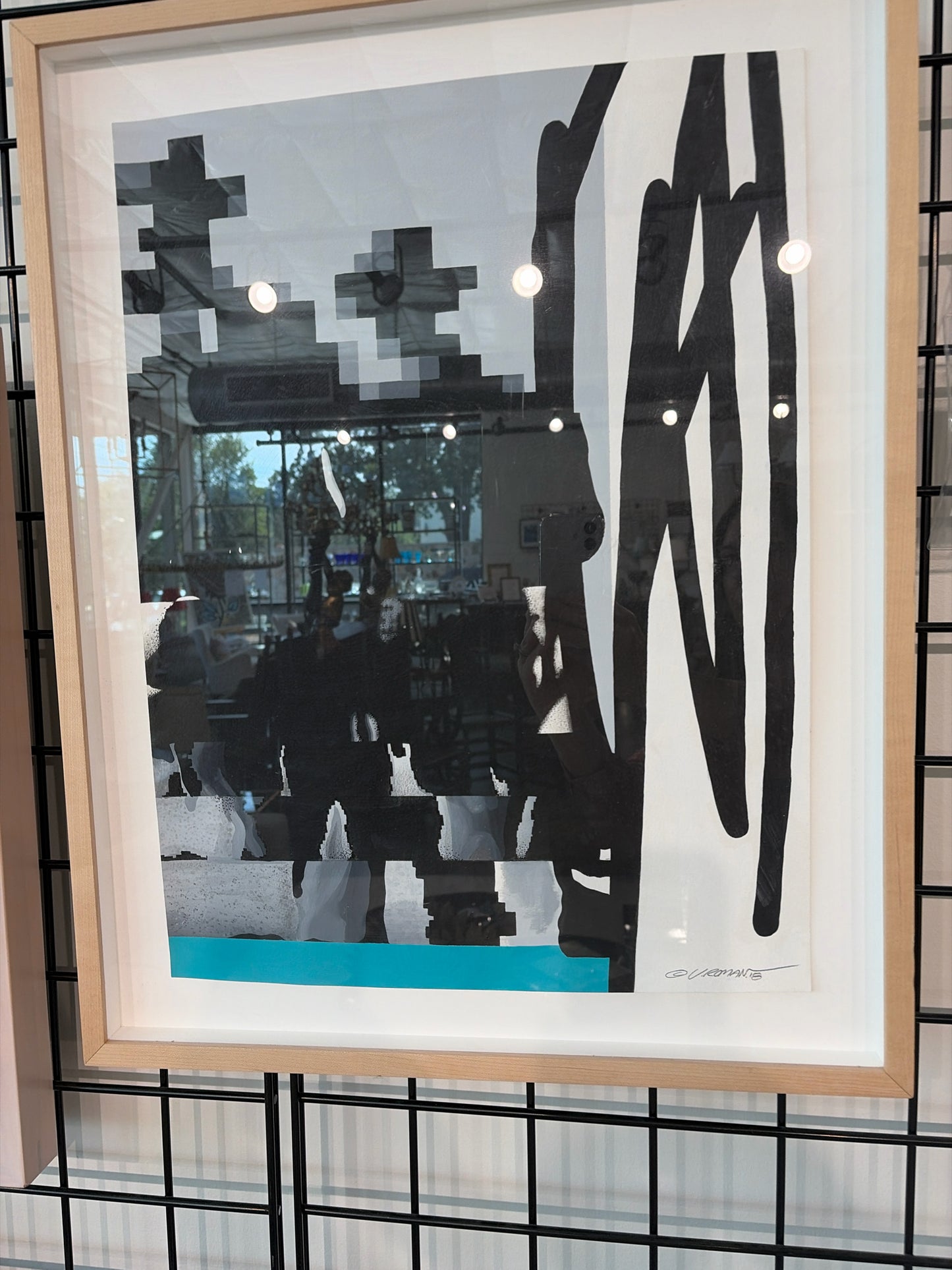 19" x 24" Graphic Art w/ Black/ White/ Teal Victor Roman Signed Numbered