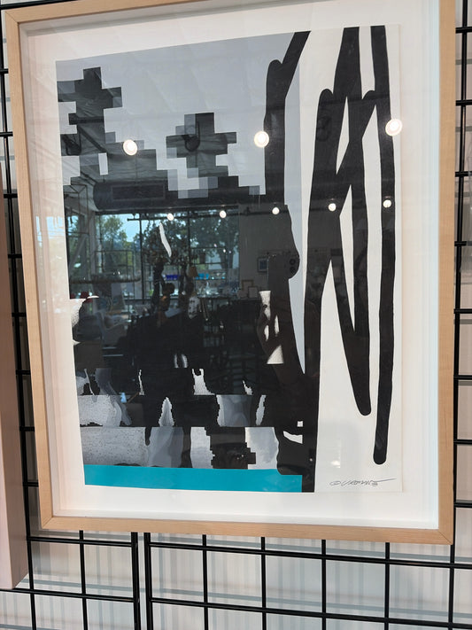 19" x 24" Graphic Art w/ Black/ White/ Teal Victor Roman Signed Numbered