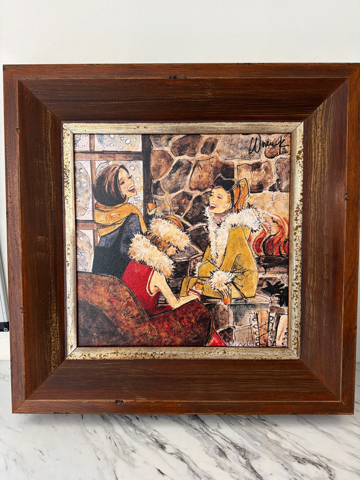 "Women & Wine" Kathy Womack Lim. Ed. 32/450 Wood Frame 22"sq
